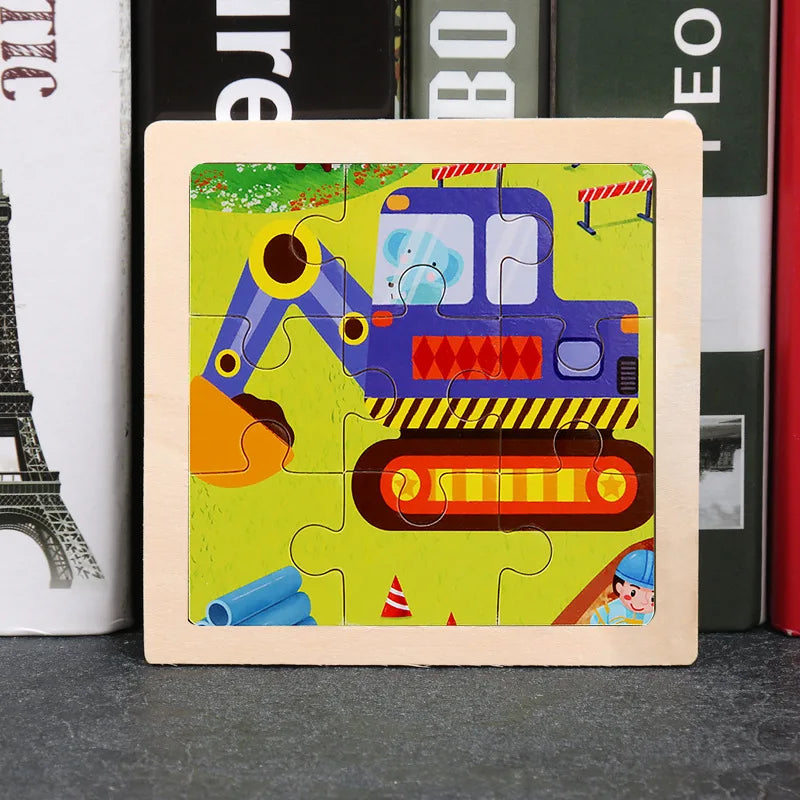 Hot Sale 11X11CM Kids Wooden Puzzle Baby Cartoon Animal Traffic Tangram Wood Puzzle Educational Jigsaw Toys For Children Gifts ALPENZO