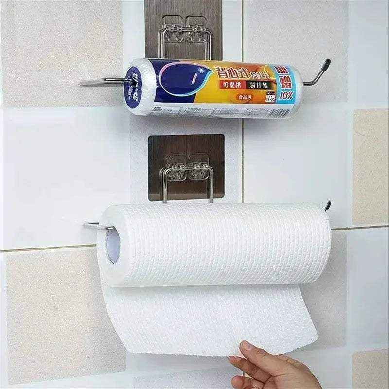 Kitchen paper towel stand glue toilet rack towel, hang tissue dispenser roll napkin cabinet storage accessories, 2 pieces - ALPENZO