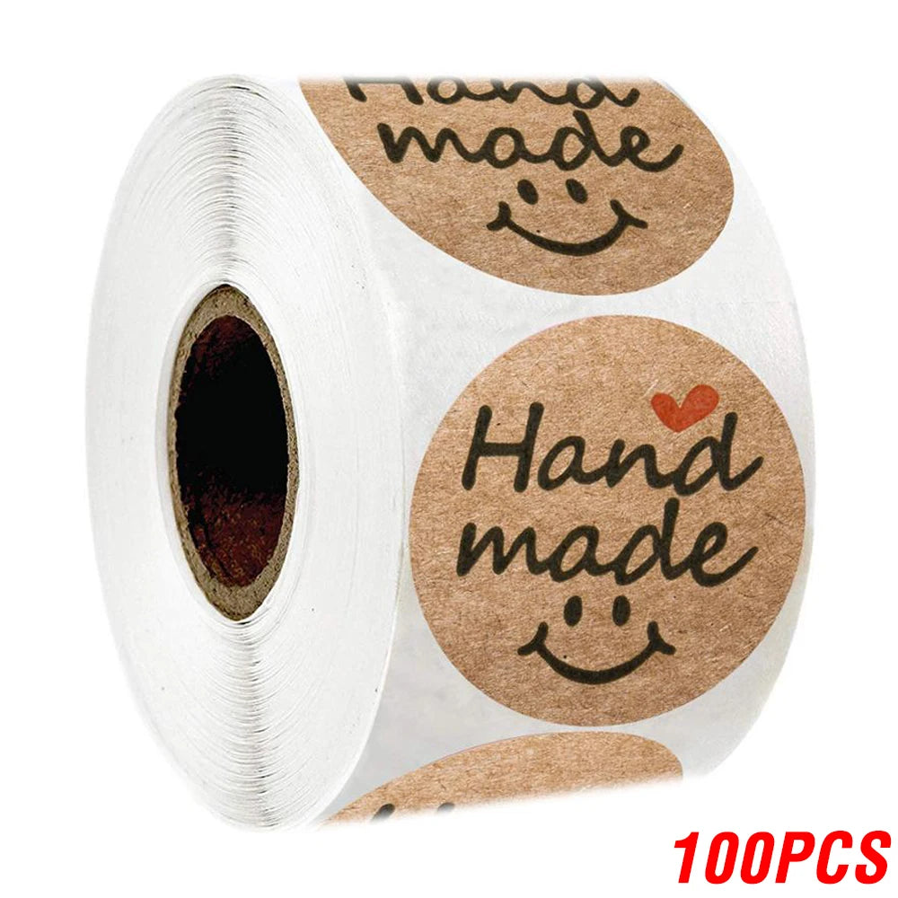 100-500pcs 1inch Vintage Kraft Paper Handmade With Love Stickers for Package Thank You Stationery Adhesive Labels Baking Seals ALPENZO