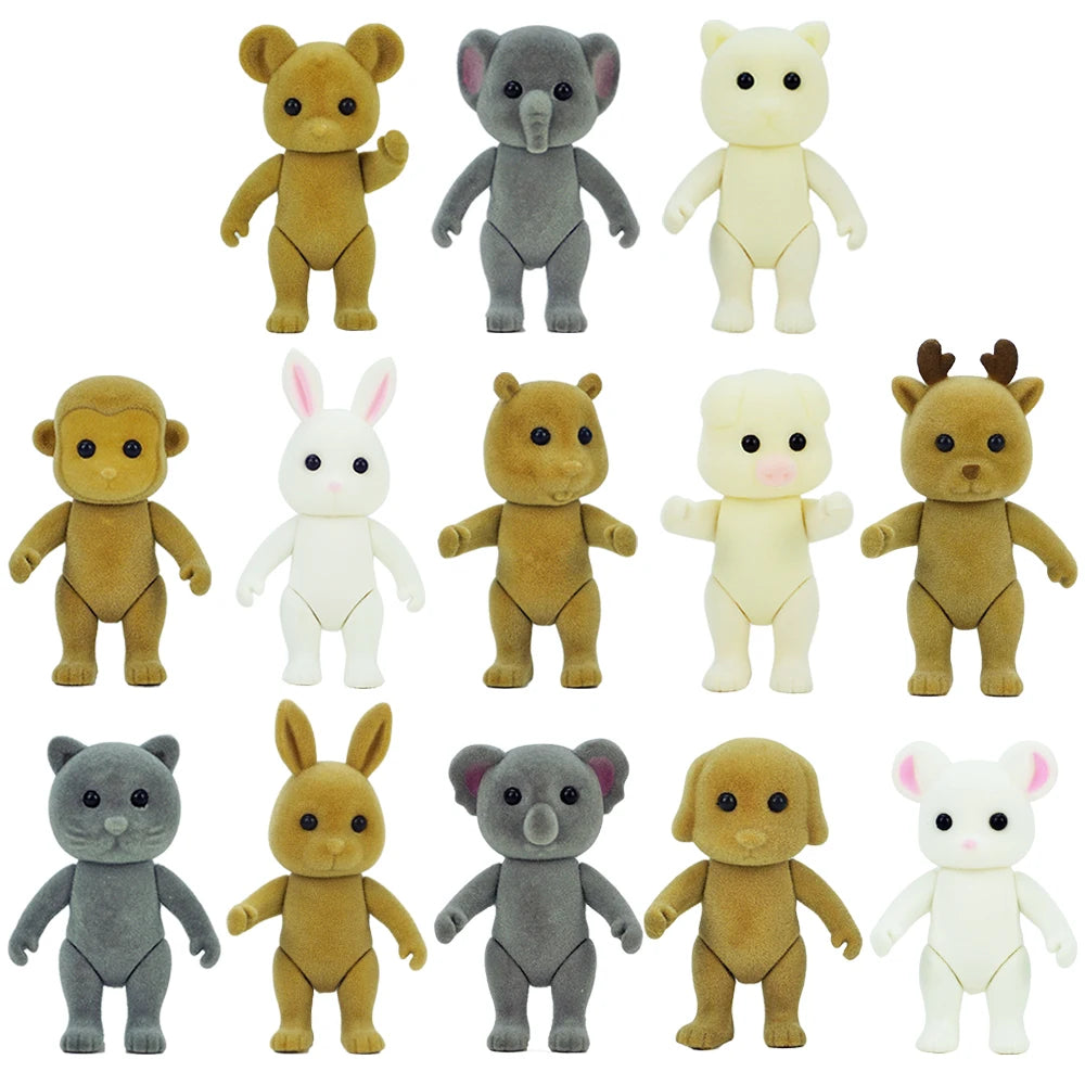 Rabbit Doll 1/12 Micro Dollhouse Reindeer Sheep Elephant Squirrel Family Kitchen Toy Miniature Furniture Set Girl Toy Gift ALPENZO