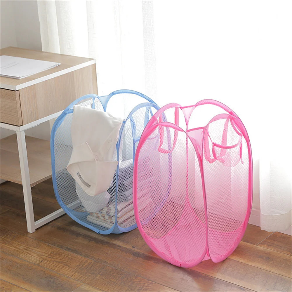 Folding Dirty Laundry Sorting Basket Washing Frame Bathroom Cloth Mesh Storage Bag Frame Bucket Laundry Organizers Storage Pouch - ALPENZO