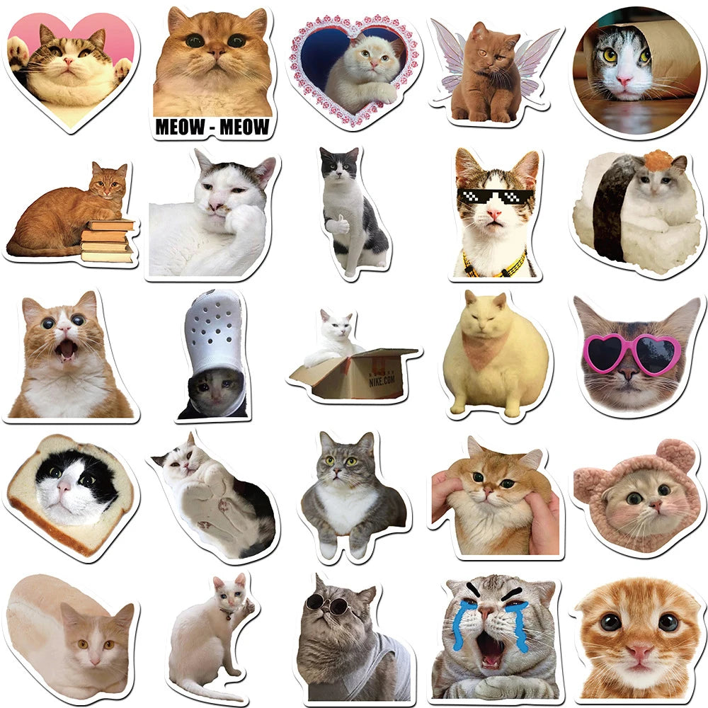 10/30/50pcs Kawaii Cat Meme Stickers Graffiti Notebook Luggage Laptop Phone Stationery Cute Cartoon Decals DIY Waterproof Toys ALPENZO