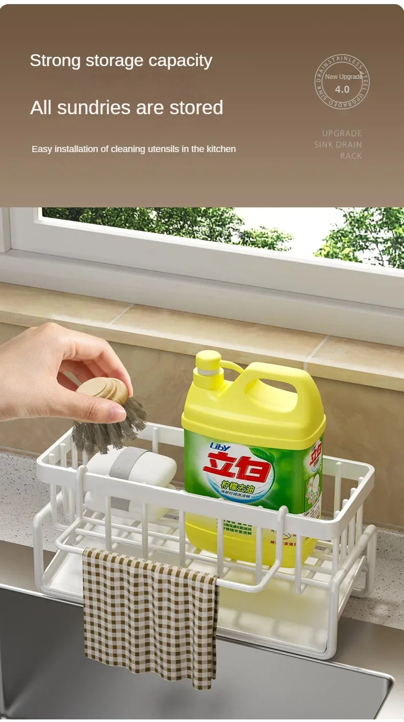 Kitchen Shelf Rag Storage Drainage Shelf No-Punch Storage Rack Home Spice Rack Sink Tap Sink Drainage Rack Kitchen Accessories - ALPENZO