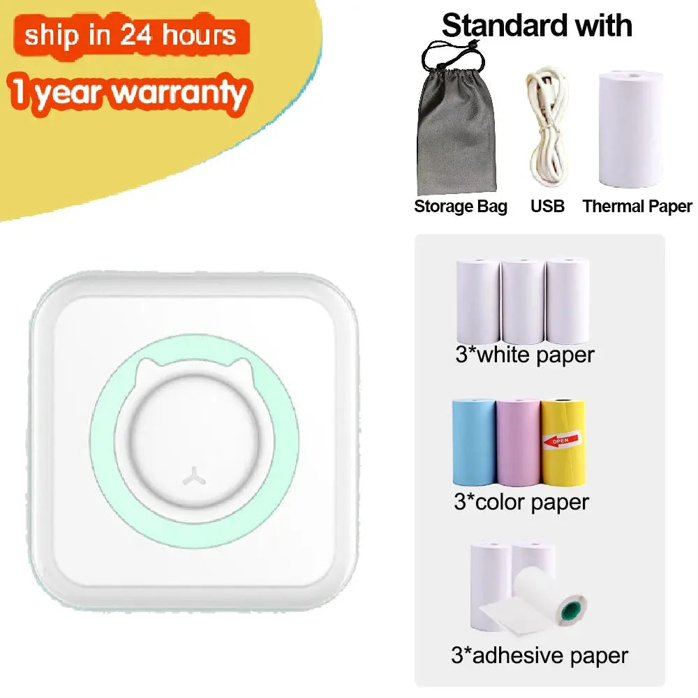 KGG Mini Portable Thermal Printer Paper Photo Pocket Thermal Printer Printing Wireless BT Connect Printers 200dpi Photo Lable - ALPENZO