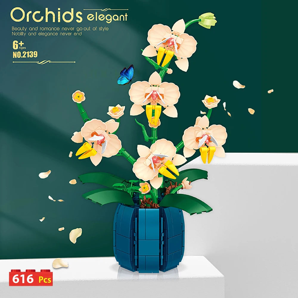 WLtoys 2139 Orchid Building Blocks Flowers Bouquet Flower Blocks Bonsai Plant Model Bricks Romantic Home Decoration Toy For Kids ALPENZO