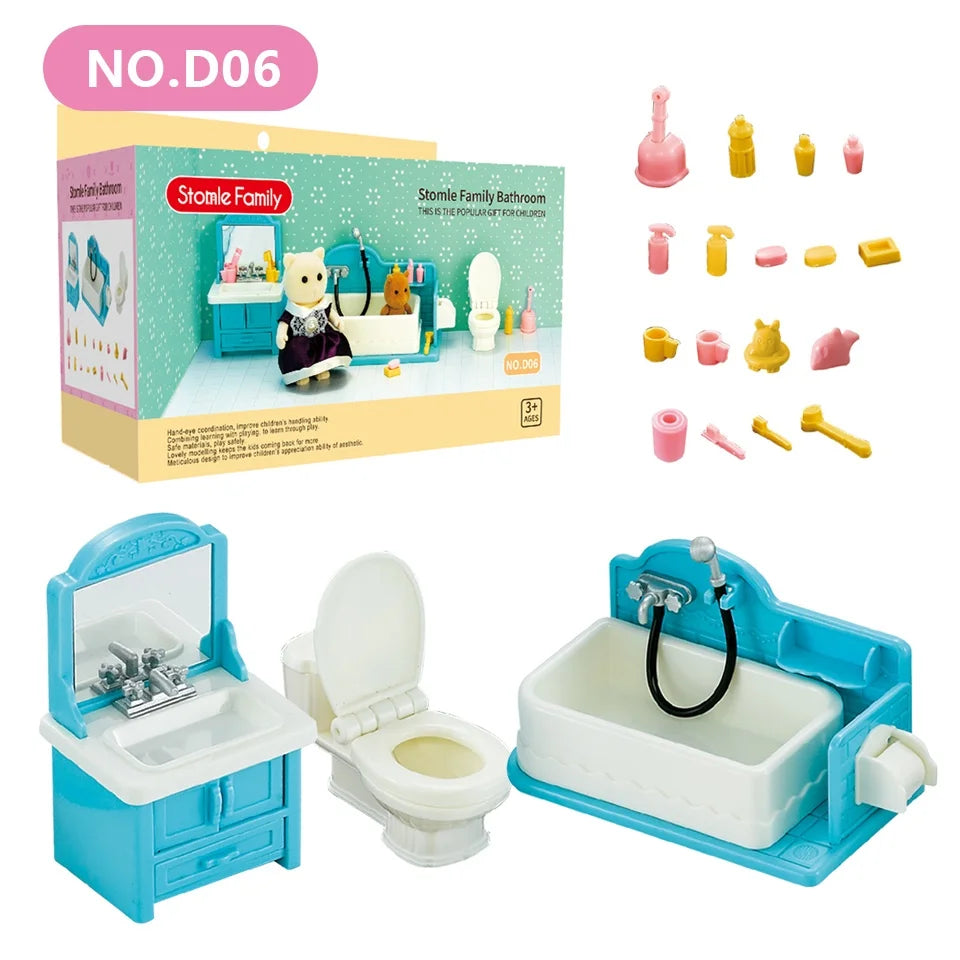 1:12 Miniature Furniture Forest Family Kitchen Toy Dining Table Dollhouse Accessories Bathroom Pretend Play For Girl Gifts Toys ALPENZO
