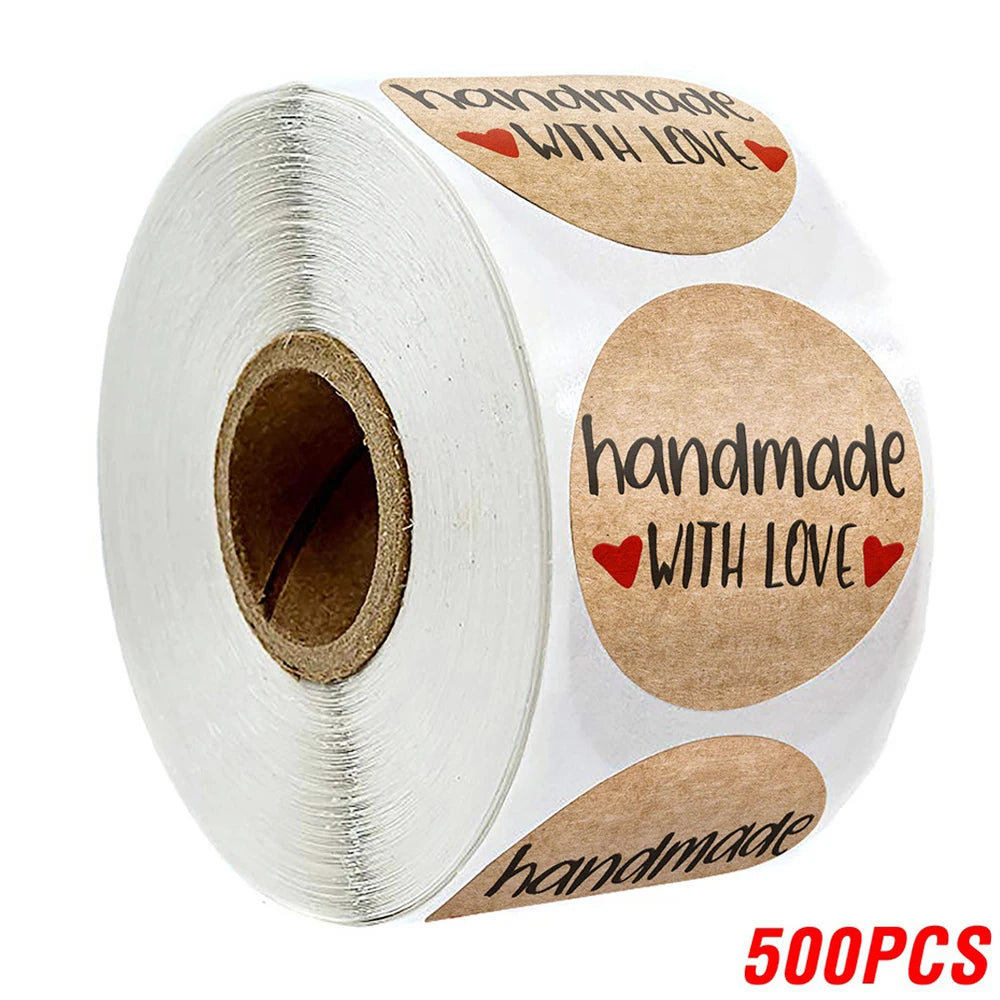 100-500pcs 1inch Vintage Kraft Paper Handmade With Love Stickers for Package Thank You Stationery Adhesive Labels Baking Seals ALPENZO