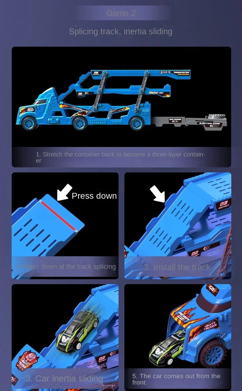 Large Kid Truck Deformation Transporter Car Toys Models Educational Model Folding Track Racing Vehicle Boys Girls Birthday Gift ALPENZO