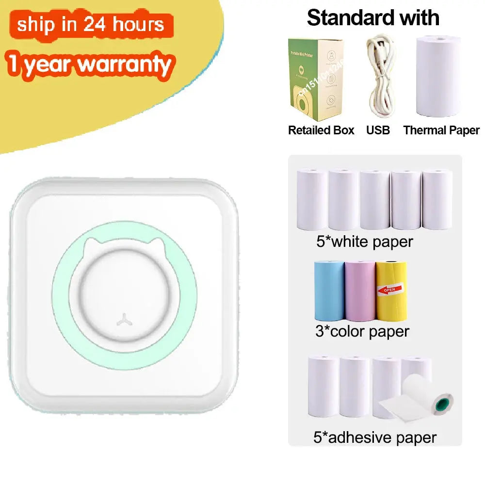 KGG Mini Portable Thermal Printer Paper Photo Pocket Thermal Printer Printing Wireless BT Connect Printers 200dpi Photo Lable - ALPENZO