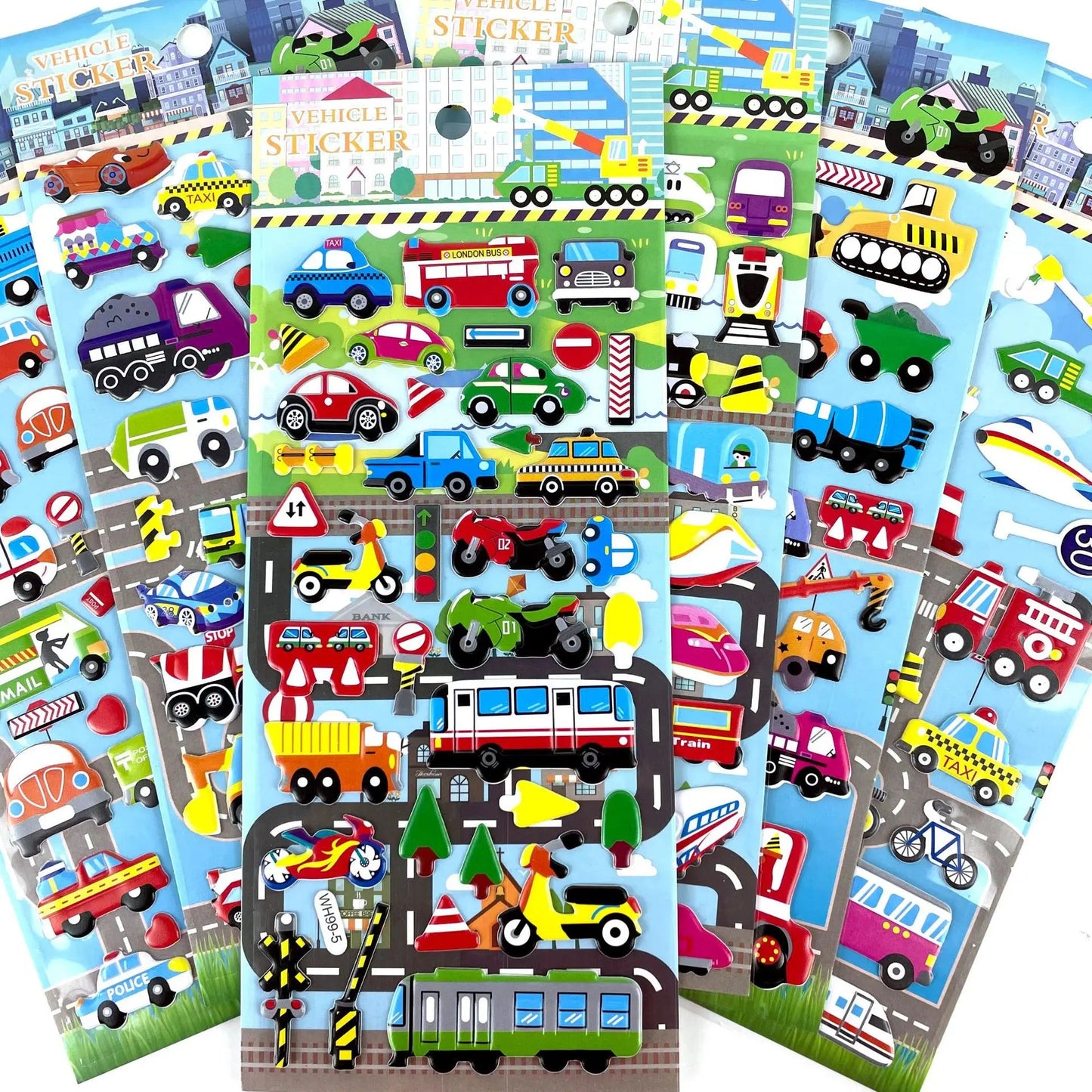 6 Sheets 3D Bubble Sticker Car Truck Plane Traffic Waterproof Cartoon Anime Stickers For Girl Boy Kids Funny Educational Toys ALPENZO