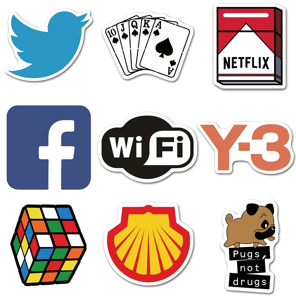 10/30/50/100Pcs Cool Fashion Brand Logo Stickers DIY Skateboard Laptop Luggage Bike Motorcycle Phone Car Cool Sticker Decal Toys ALPENZO