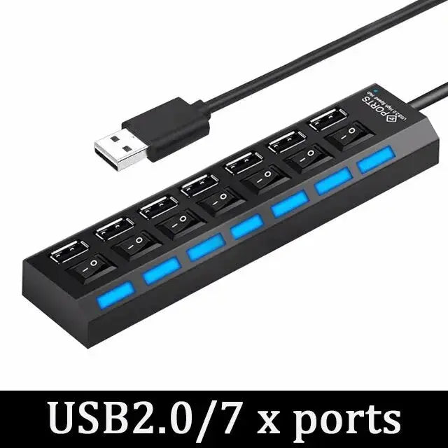 High Speed Usb Hub 2.0 Adapter Expander Multi Usb Splitter Multiple Extender Led Switch Lamp For Pc Laptop 4 Ports 7 Ports - ALPENZO