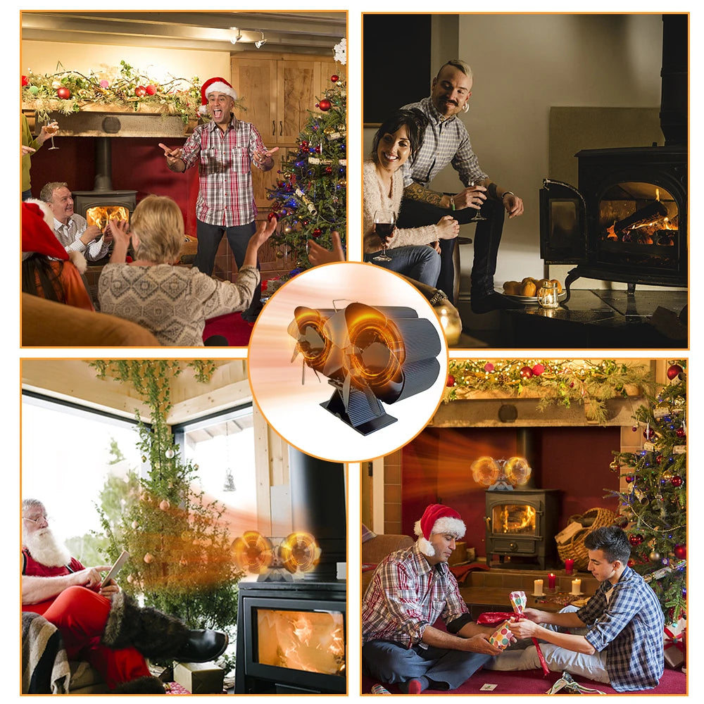 Wood Stove Fan Heat Powered Dual Silent Motors 6 Blades Non-Electric Heat Activated Fireplace Fan with Bracket and Magnetic Ther - ALPENZO