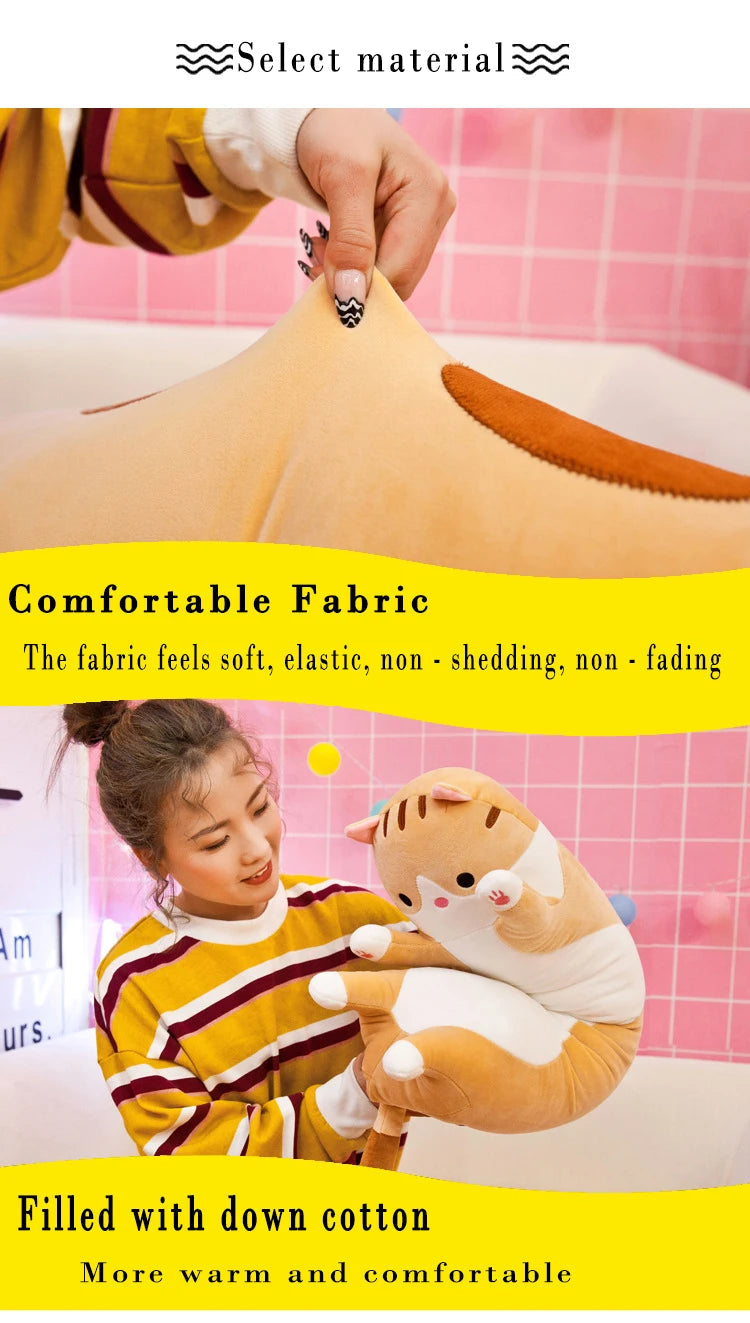 50-70cm Long Cat Plush Toys Cute Animal Cat Creative Long Soft Toys Office Break Nap Sleeping Pillow Stuffed Gift Doll For Kids ALPENZO