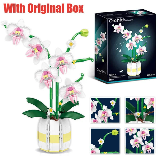 Orchid Flowers Building Blocks Bonsai Plant Model Bricks Bouquet Flower Blocks Creative Romantic Home Decoration Kids Toys Gifts ALPENZO