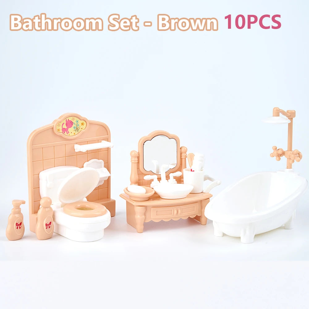 24Pcs Style Brown Miniature DollhouseFurniture Accessory Kids Toy Cute Kawaii Pink Kitchen Cooking Things For Girl Gifts ALPENZO