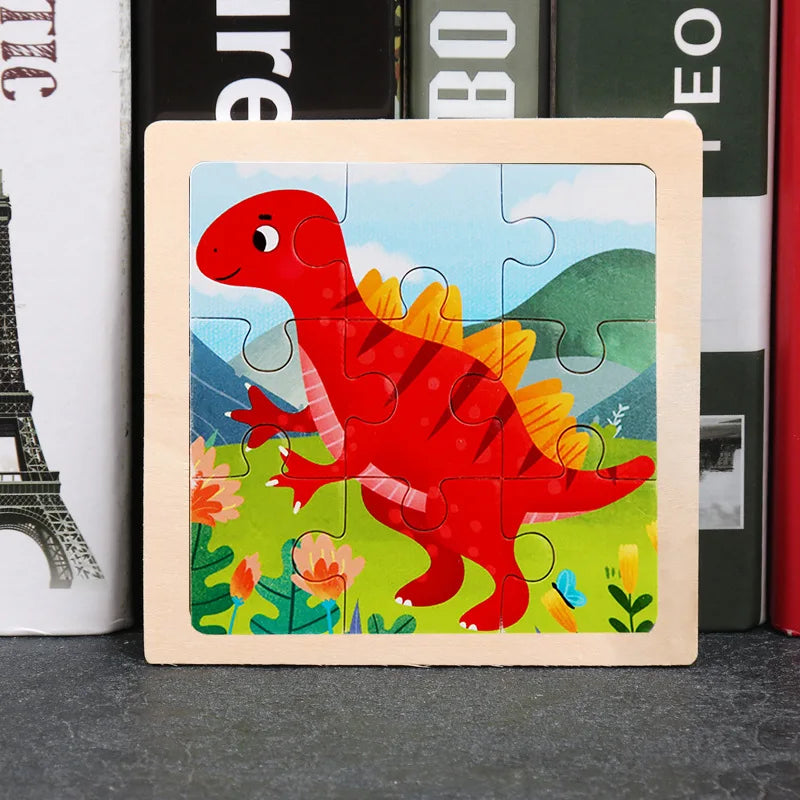 Hot Sale 11X11CM Kids Wooden Puzzle Baby Cartoon Animal Traffic Tangram Wood Puzzle Educational Jigsaw Toys For Children Gifts ALPENZO