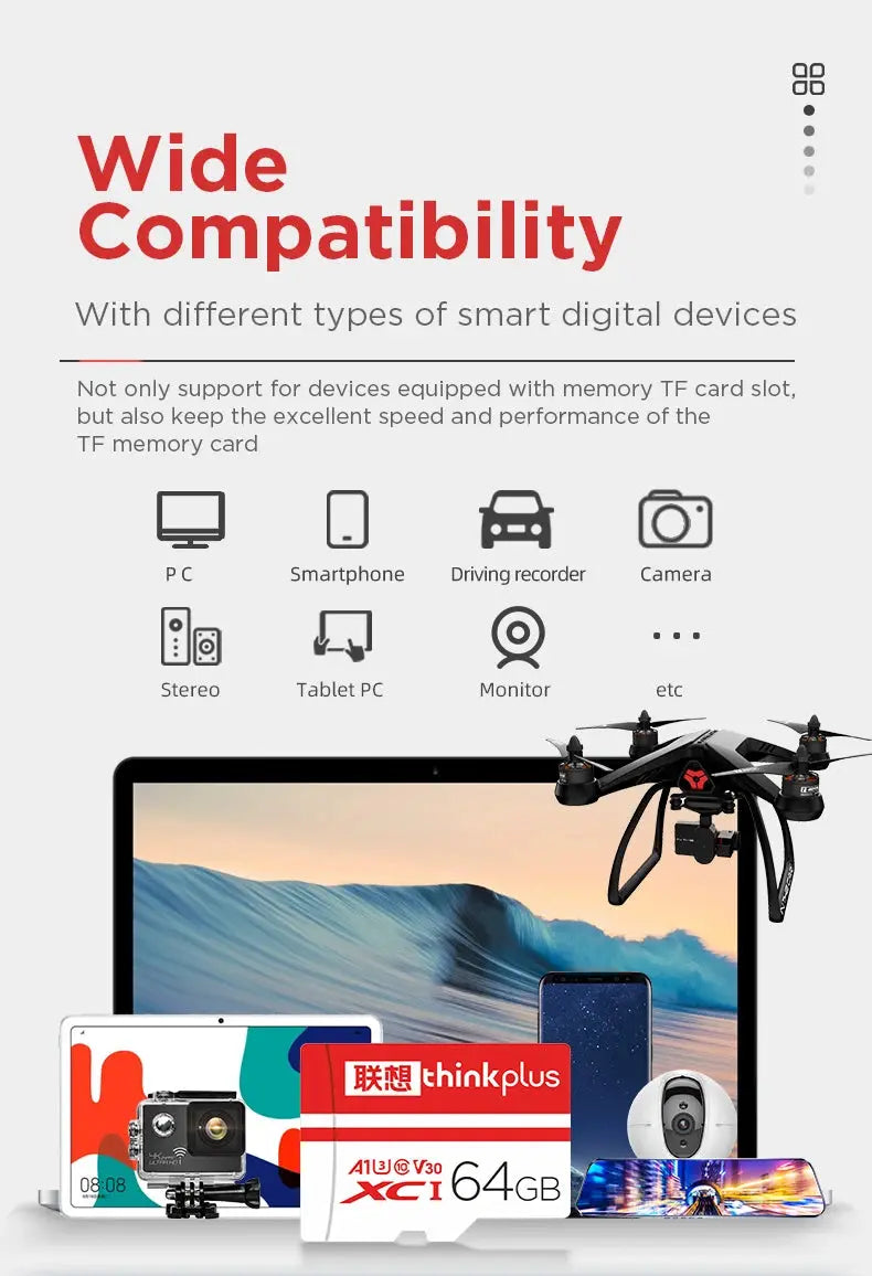 thinkplus Mini SD Card Class 10 TF Flash Card 32GB-256G Memory Card For Mobile Phone PC Speaker HD Camera Game Switch for Lenovo - ALPENZO