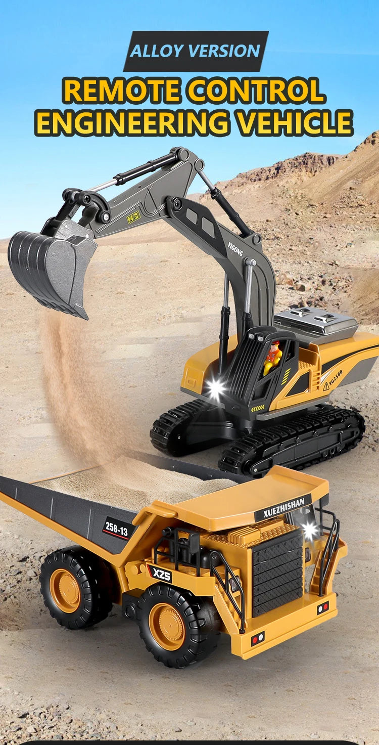 RC Excavator Dumper Car 2.4G Remote Control Engineering Vehicle Crawler Truck Bulldozer Toys for Boys Kids Christmas Gifts ALPENZO