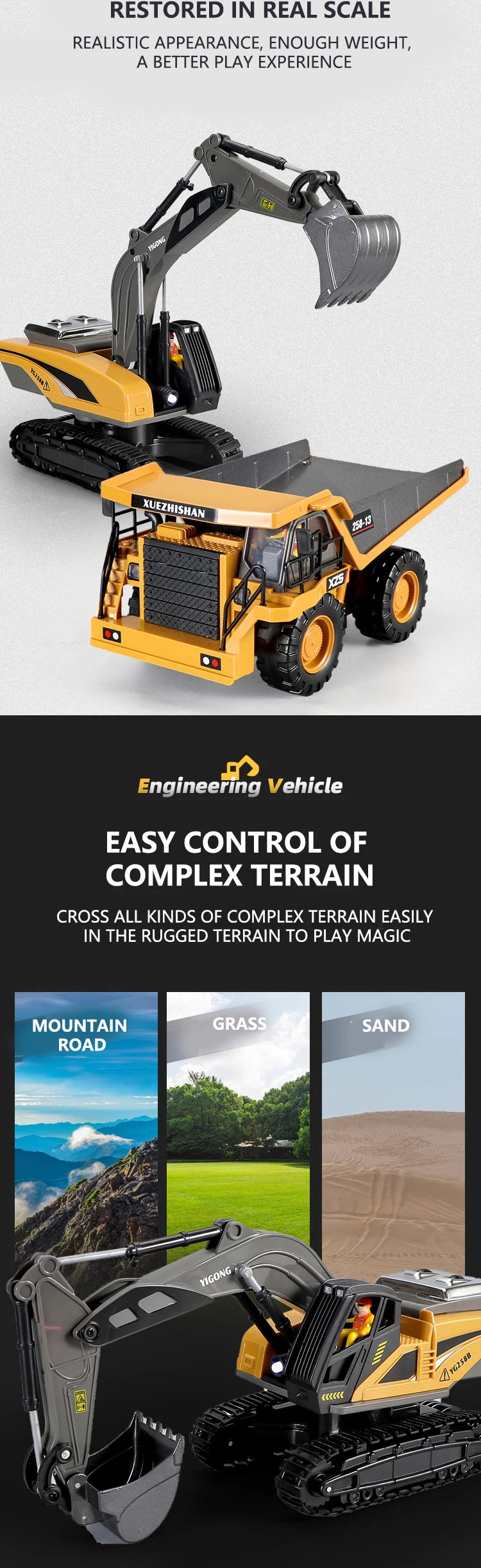 RC Excavator Dumper Car 2.4G Remote Control Engineering Vehicle Crawler Truck Bulldozer Toys for Boys Kids Christmas Gifts ALPENZO