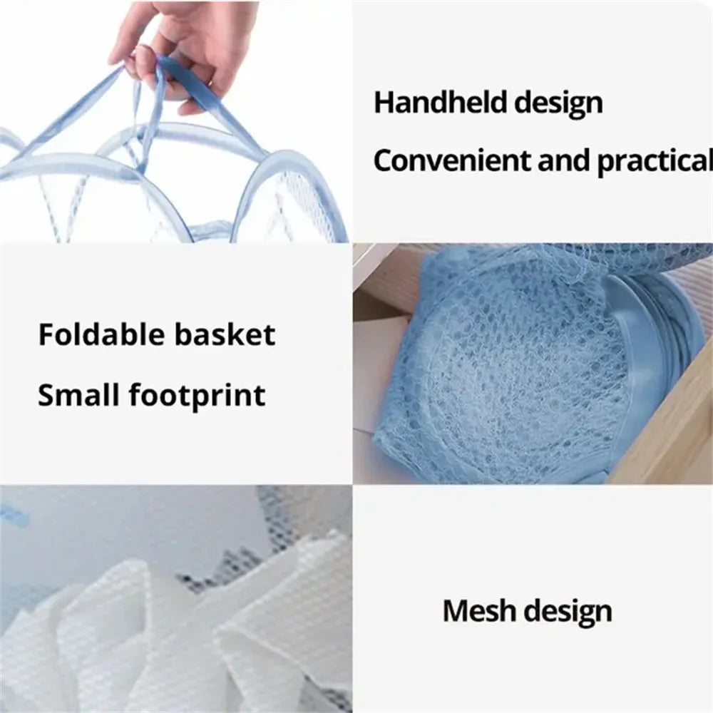 Folding Dirty Laundry Sorting Basket Washing Frame Bathroom Cloth Mesh Storage Bag Frame Bucket Laundry Organizers Storage Pouch - ALPENZO
