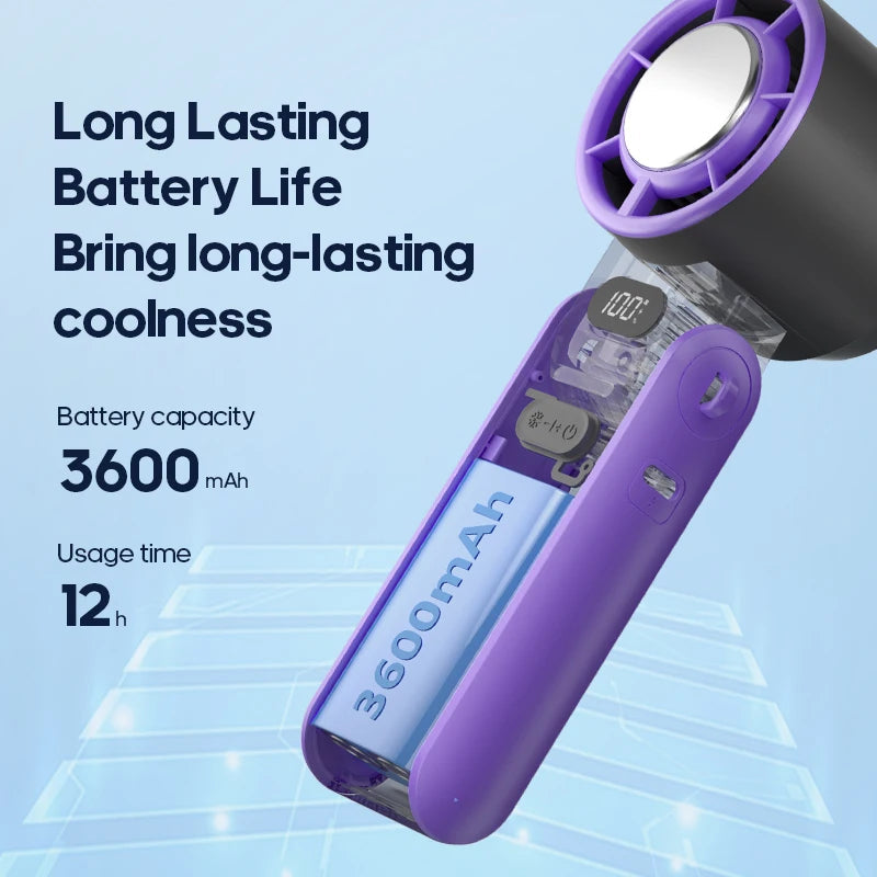 KINSCOTER Outdoor Foldable Portable Handheld Fan Mini Cooling Rechargeable 3600mAh 100-level Free Control High Speed Turbo Fan ALPENZO