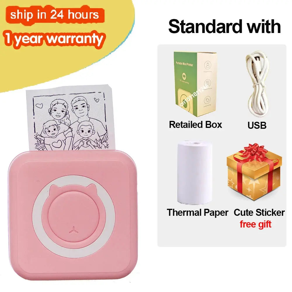 KGG Mini Portable Thermal Printer Paper Photo Pocket Thermal Printer Printing Wireless BT Connect Printers 200dpi Photo Lable - ALPENZO