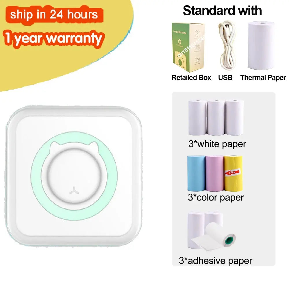 KGG Mini Portable Thermal Printer Paper Photo Pocket Thermal Printer Printing Wireless BT Connect Printers 200dpi Photo Lable - ALPENZO