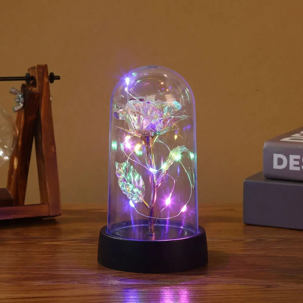 Valentines Day Gift for Girlfriend Eternal Rose LED Light Foil Flower In Glass Cover Mothers Day Wedding Favors Bridesmaid Gift - ALPENZO