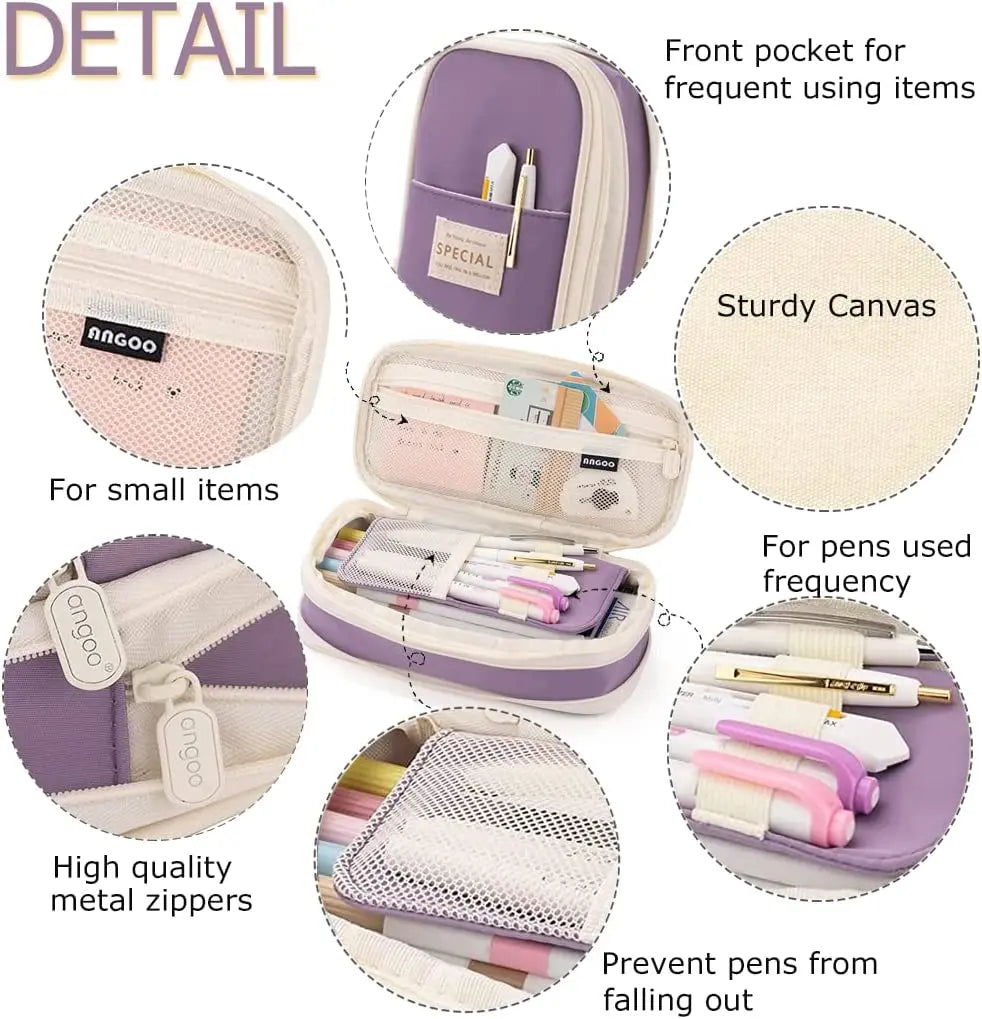 Kawaii Pencil Case Large Capacity Pen Bag Double Layer for Students Pouch Holder Box Office Stationery Back to School Supplies ALPENZO