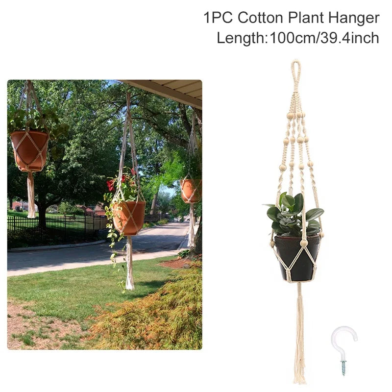 Hanging Plant Handmade Macrame Plant Hanger Flower Pot Planter Hanger Wall Decor Courtyard Garden Hanging Planter Hanging Basket - ALPENZO