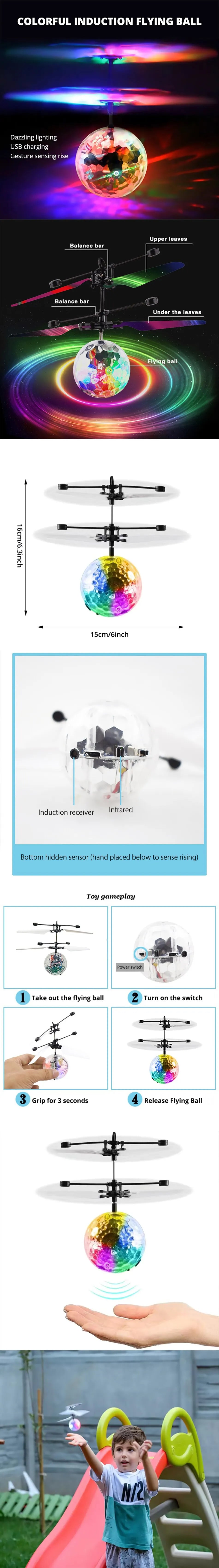 Led Light Suspension Crystal Ball Infrared Induction RC Gesture Control Colorful Glowing Toys Unique Gift for Kids ALPENZO