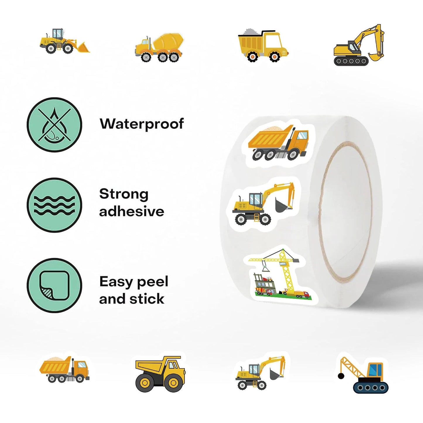 500Pcs Construction Vehicle Sticker Roll For Kids Reward Encourage Sticker For Labels Thank You Sticker Kids Toys ALPENZO