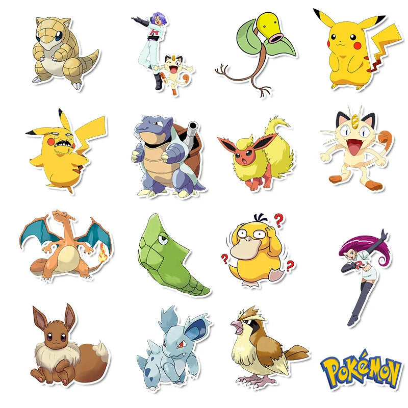 50/100Pcs Kawaii Pikachu Pokemon Stickers Motorcycle Phone Car Skateboard Laptop Decal Sticker Waterproof Classic Kid Toy ALPENZO