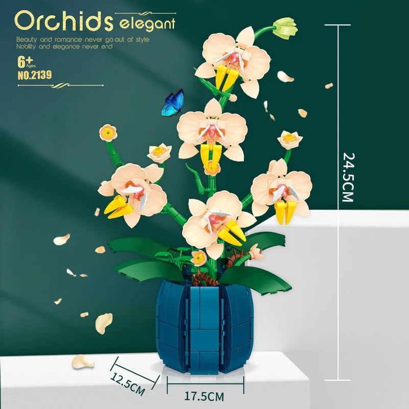 Orchid Flowers Building Blocks Bonsai Plant Model Bricks Bouquet Flower Blocks Creative Romantic Home Decoration Kids Toys Gifts ALPENZO