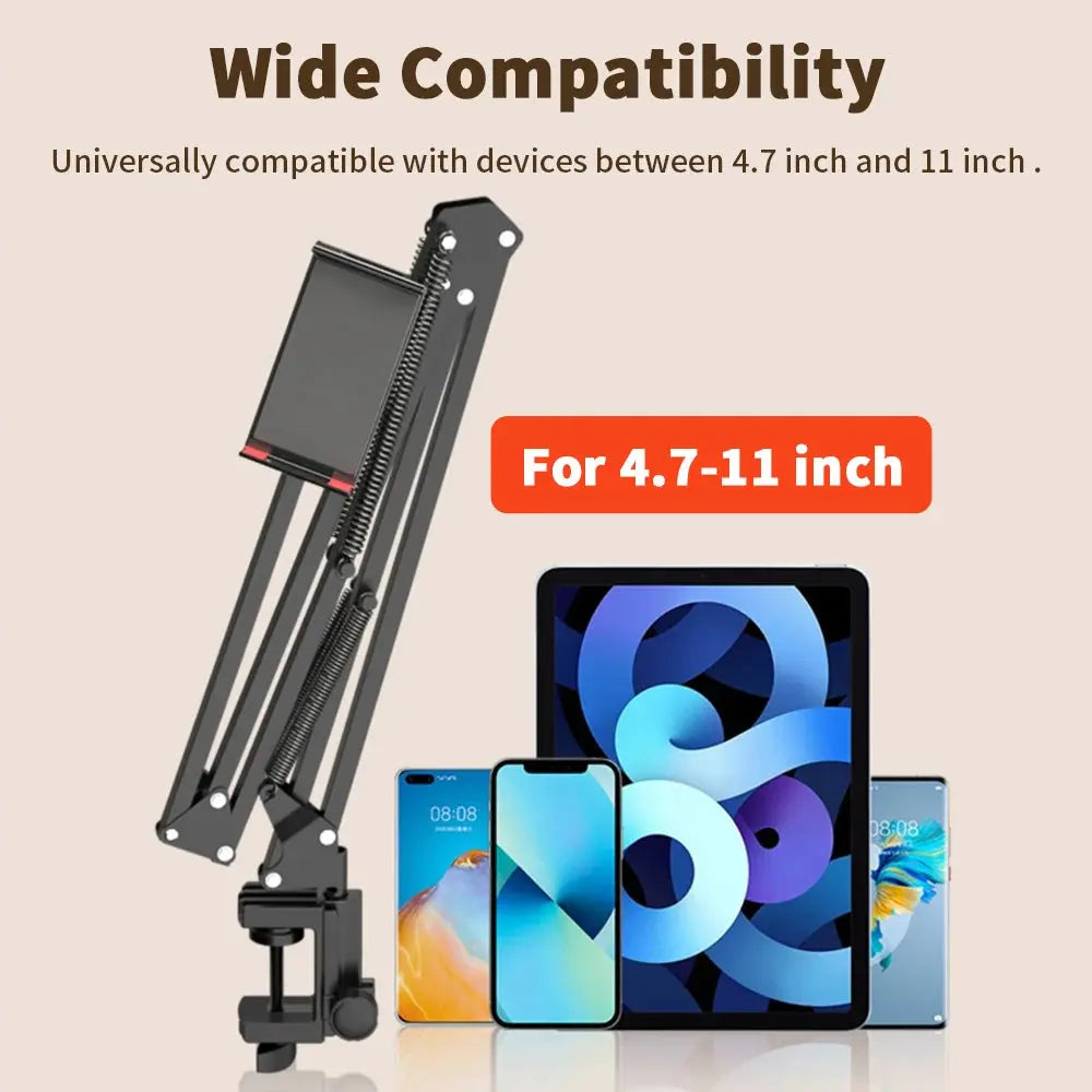 Universal Tablet Stand Clip Lazy Bracket Flexible Articulating Aluminum Arm Phone Mount Tablet Holder For All 4-11 Inch Device - ALPENZO