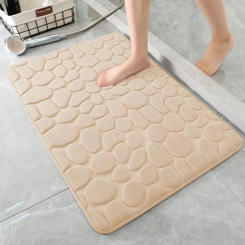 Mat Non Slip Carpets Cobblestone Embossed Bathroom Bath In Wash Basin Bathtub Side Floor Rug Shower Room Doormat Memory Foam - ALPENZO