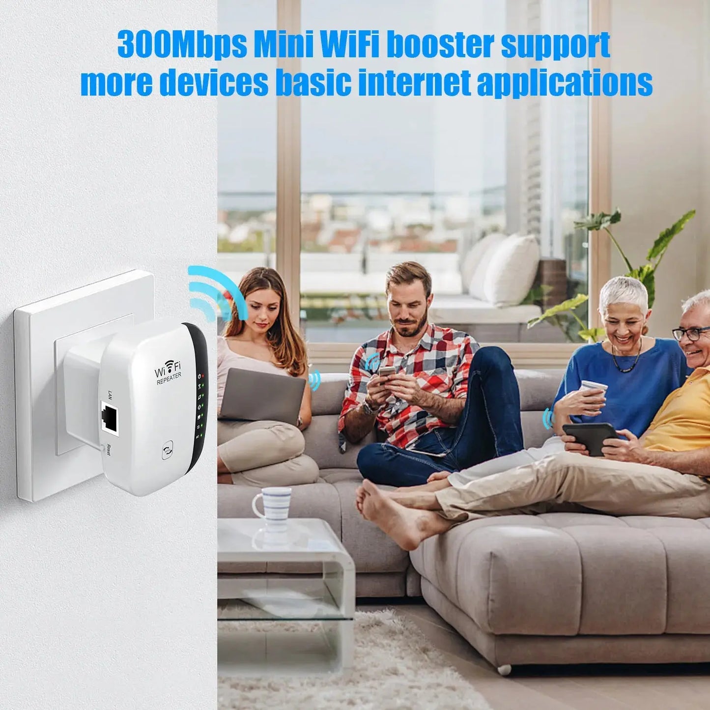 Wireless WiFi Repeater 300Mbps WiFi Extender Amplifier Booster Router 802.11N WPS Long Range 7 Status Light WiFi Repeater for PC - ALPENZO