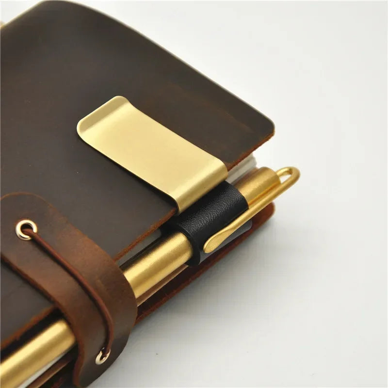 Vintage Brass Notebook Metal Pen Clips PU Leather Pen Holder Loose Leaf Dairy Memo Clip Bookmarks Journal Planner Pencil Holder ALPENZO