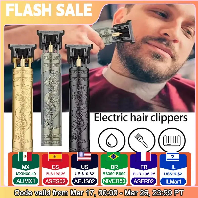 Vintage T9 Electric Hair Cutting Machine Hair Clipper Professional Men Shaver Rechargeable Barber Trimmer for Men Dragon Buddha - ALPENZO