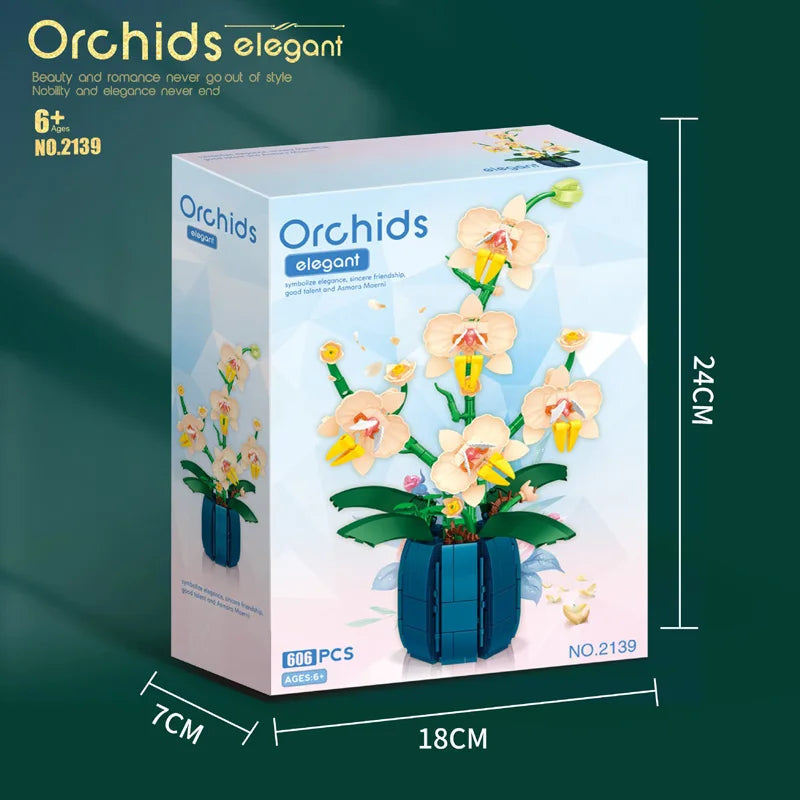 Orchid Flowers Building Blocks Bonsai Plant Model Bricks Bouquet Flower Blocks Creative Romantic Home Decoration Kids Toys Gifts ALPENZO