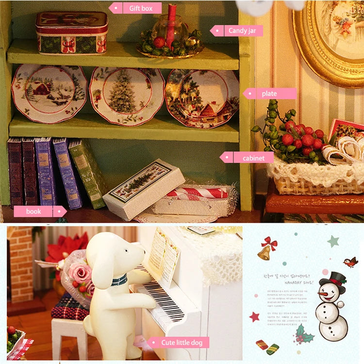 Kitten Mini Wooden Doll House Model Building Kits Toy Home Kit Creative Room Bedroom Decoration with Furniture For Birthday Gift ALPENZO