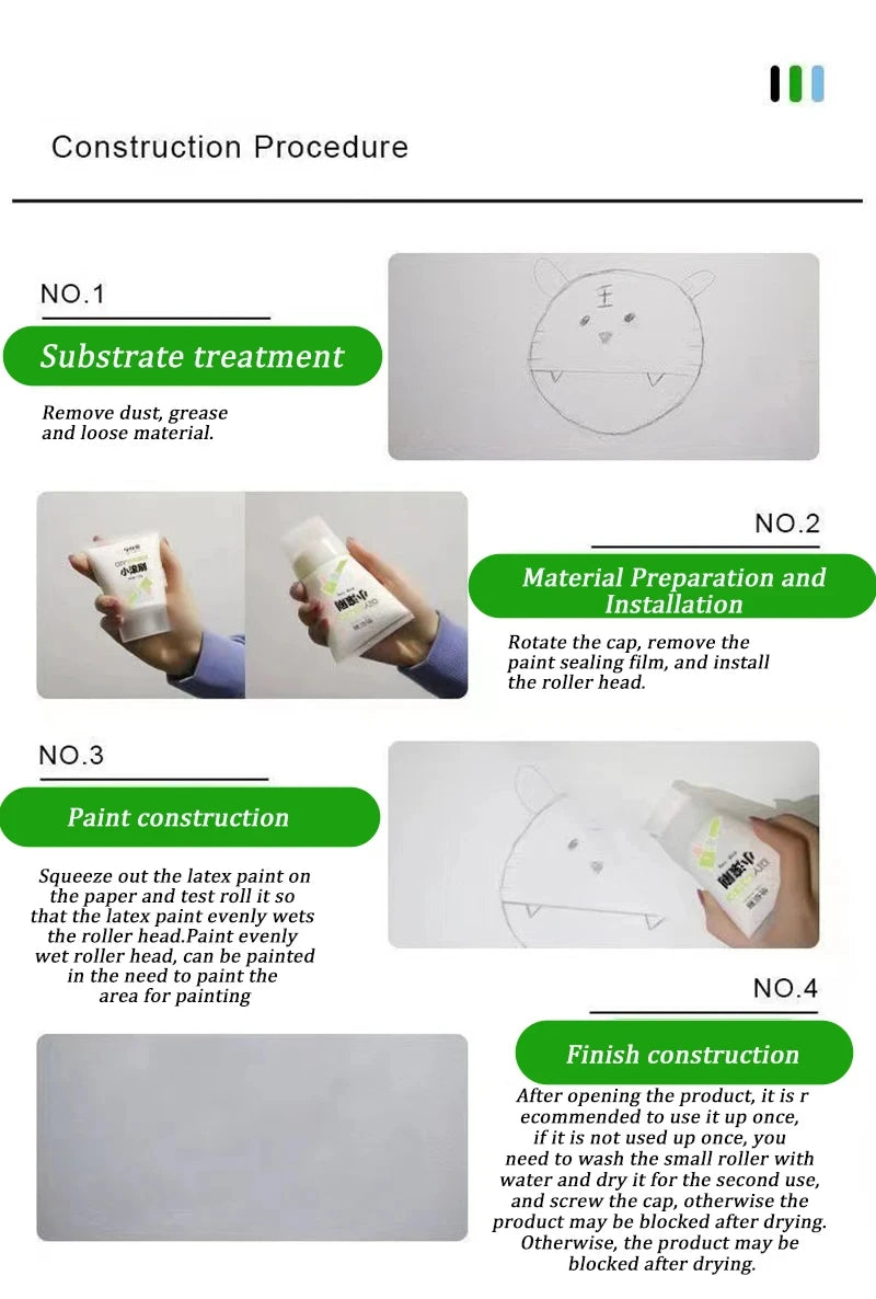100g White Pink Wall Small Roller Brush Paint Interior Wall Repair Household Wall Graffiti Repair Environmental Protection Paint - ALPENZO