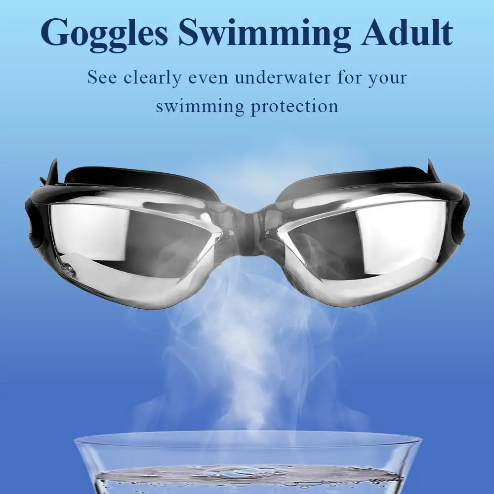 Swimming Goggles Adult Myopia Swimming Goggles One-piece Earplugs Electroplating Anti-fog High-definition Swimming Goggles