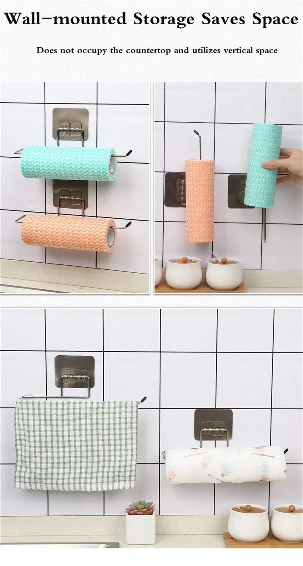 Kitchen paper towel stand glue toilet rack towel, hang tissue dispenser roll napkin cabinet storage accessories, 2 pieces - ALPENZO