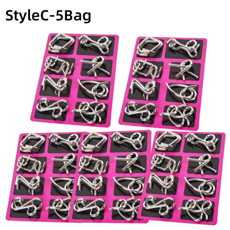 8Pcs/Set Metal Montessori Puzzle Wire IQ Mind Brain Teaser Puzzles Children Adults Interactive Game Reliever Educational Toys ALPENZO