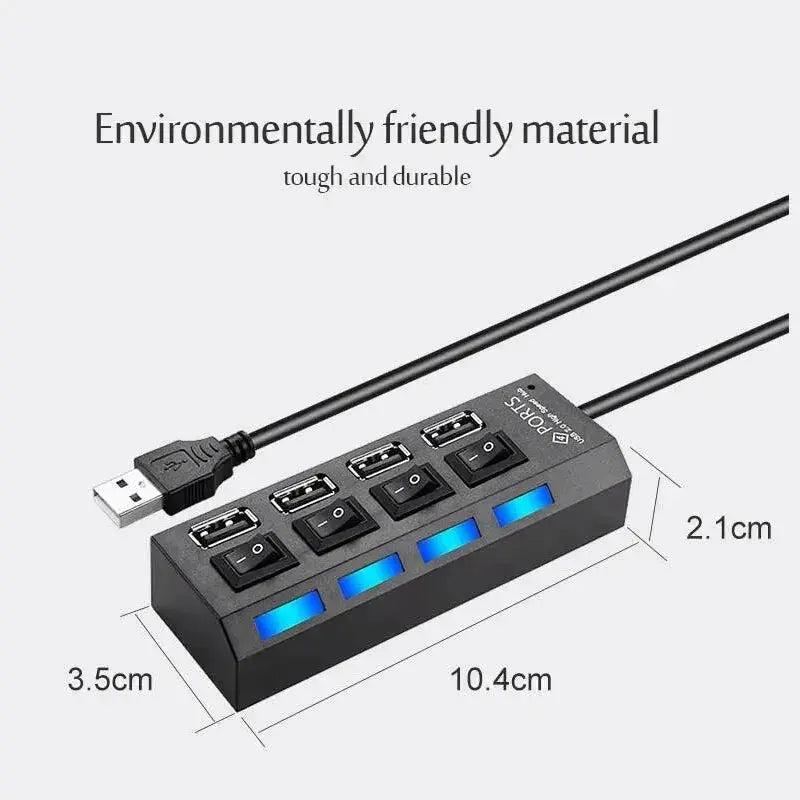 High Speed Usb Hub 2.0 Adapter Expander Multi Usb Splitter Multiple Extender Led Switch Lamp For Pc Laptop 4 Ports 7 Ports - ALPENZO