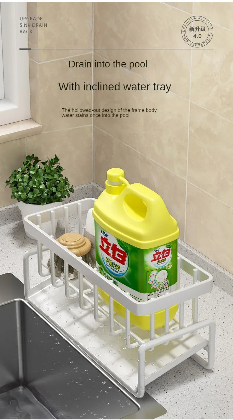 Kitchen Shelf Rag Storage Drainage Shelf No-Punch Storage Rack Home Spice Rack Sink Tap Sink Drainage Rack Kitchen Accessories - ALPENZO