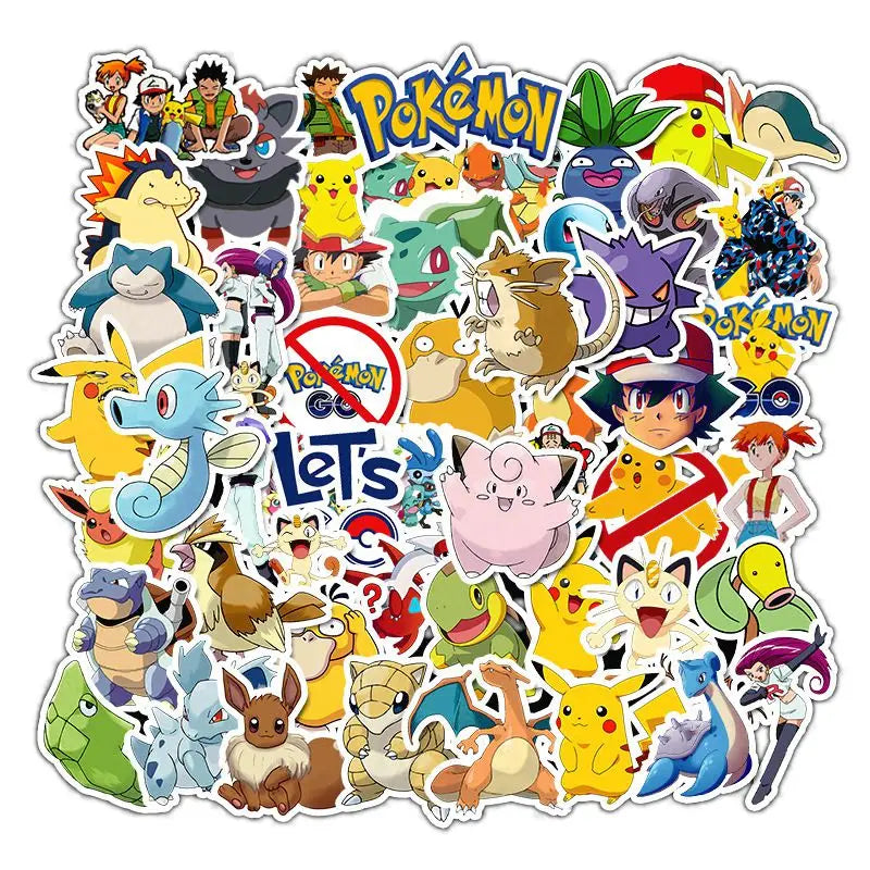 50/100Pcs Kawaii Pikachu Pokemon Stickers Motorcycle Phone Car Skateboard Laptop Decal Sticker Waterproof Classic Kid Toy ALPENZO