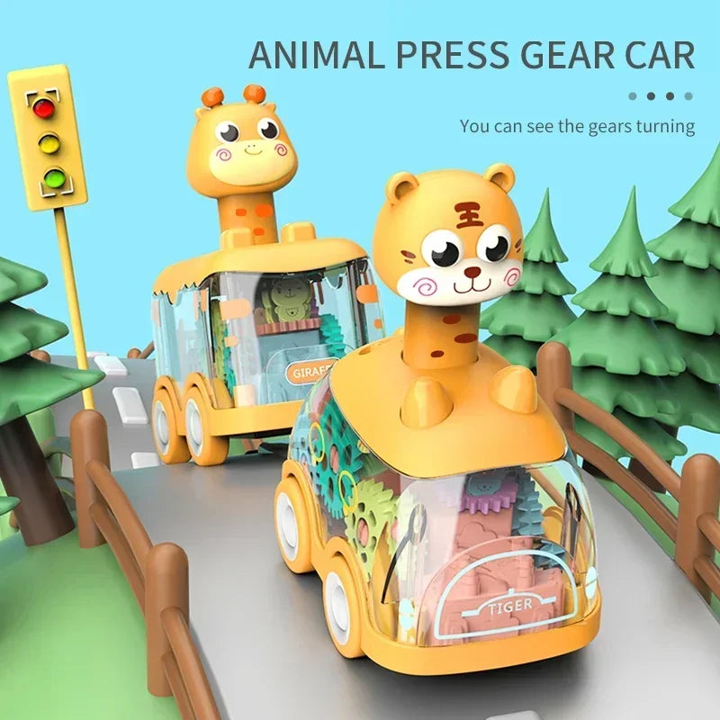Press Gear Car Children's Toy Car Pull Back Boy Children Inertial Car Puzzle Animals Car ALPENZO